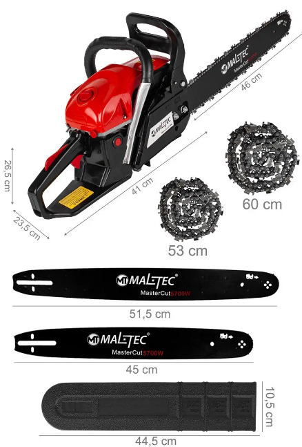 Ланцюгова бензопила Maltec 109451 5.7 к.с. 11000 об/хв з аксесуарами для дачі та саду