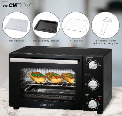 Настільна міні-духовка Clatronic MBG 3726 1300 Вт 20 л електрична піч для випікання та приготування страв