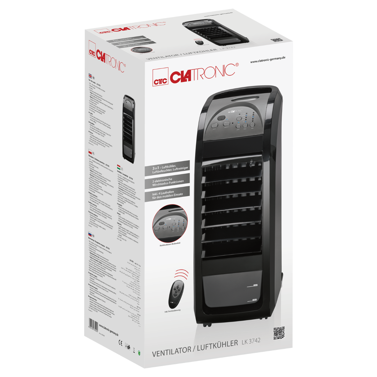 Мобільний кліматизатор Clatronic LK 3742 3 в 1 з пультом повітроохолоджувач, зволожувач, очищувач