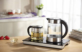 Електрочайник скляний із заварювальним модулем 1.7л та 1л 2200Вт HEINRICH'S HTS 7951 чайник заварник для кухні
