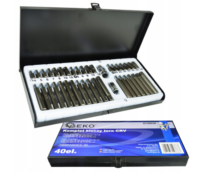 Набір біт 40 шт Geko G10030 Torx Spline HEX в металевому боксі для шуруповерта, фото 1