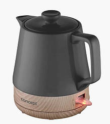 Керамічний електрочайник 1л 1200Вт Concept RK0062 антрацит з текстурою дерева швидке нагрівання Чехія