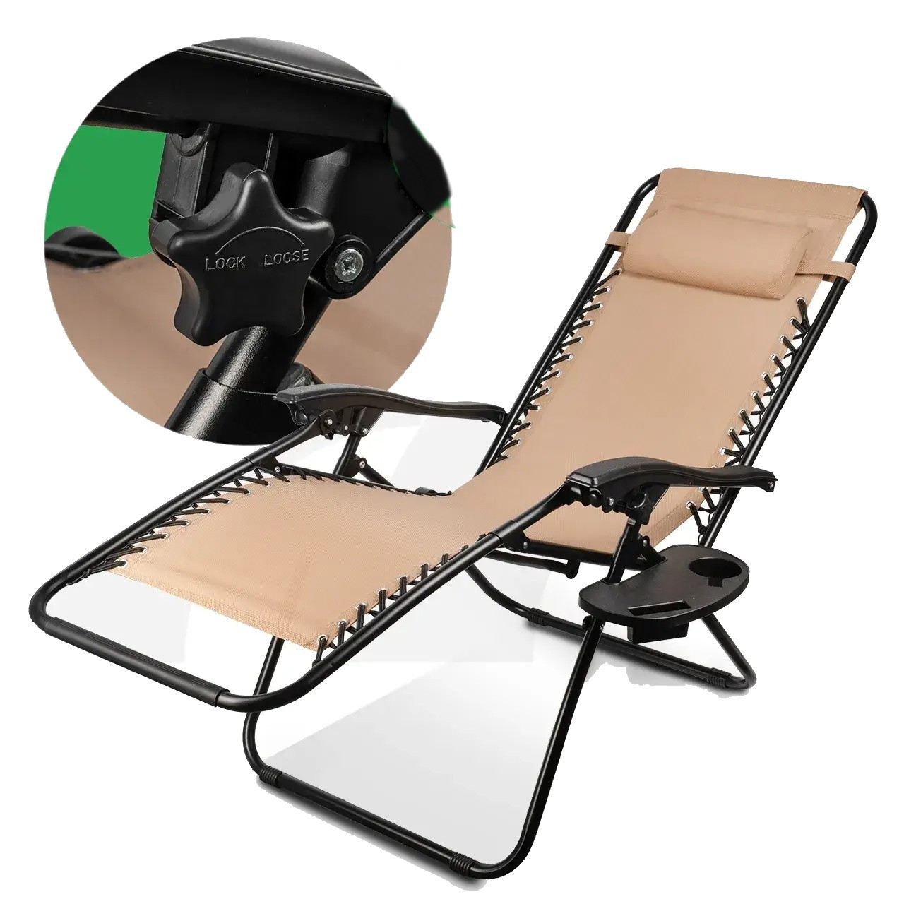 Розкладне крісло-шезлонг Maltec Sunwaal Paradise бежеве, витримує до 120 кг, з регулюванням положення та підлокітниками., фото 1