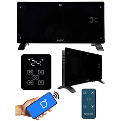 Обігрівач конвекційний скляний з Wi-Fi і чорним термостатом Eco настінний електричний