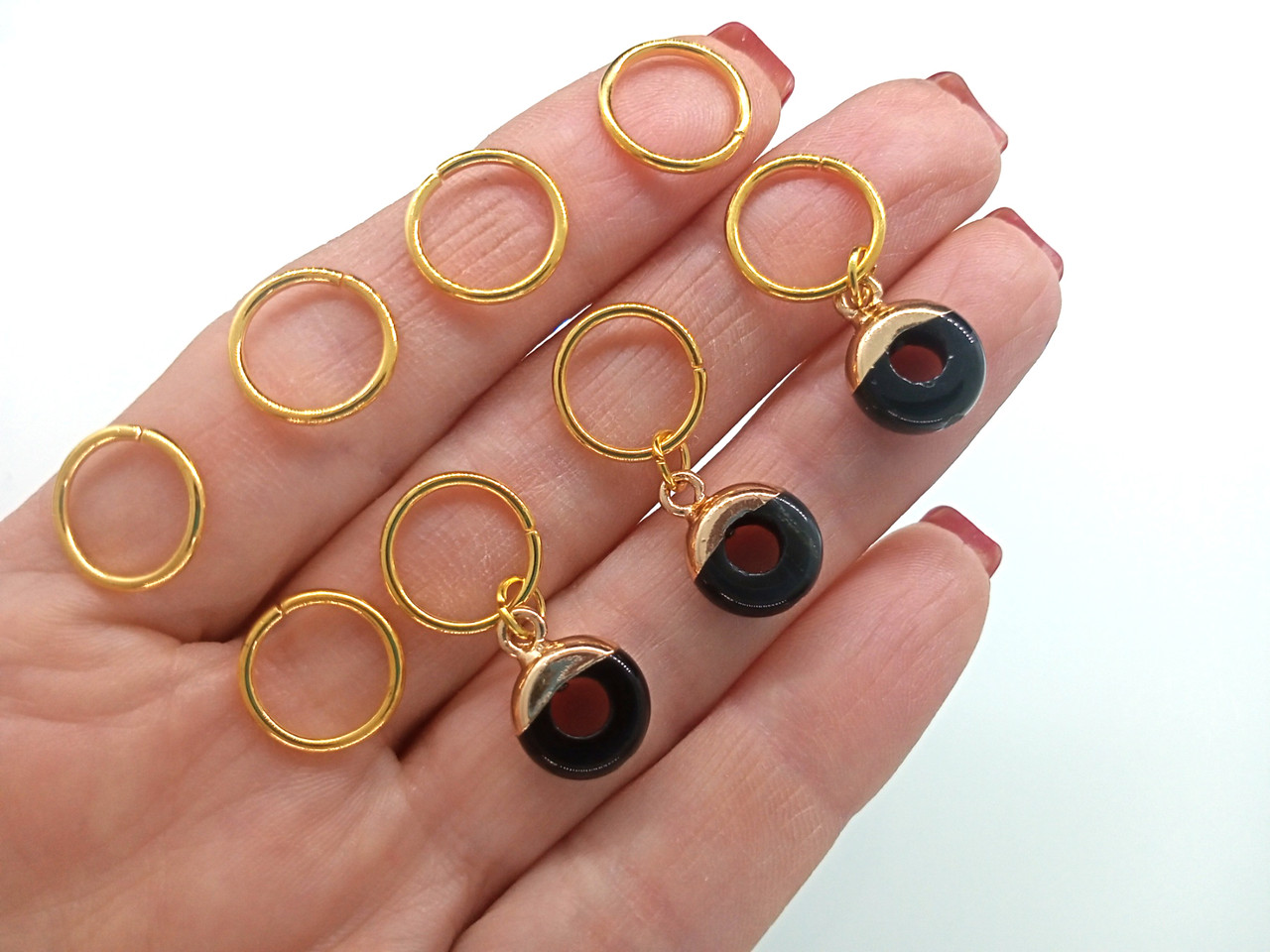 Чорний агат пончики — Прикраси для волосся #587, набір (8 шт.), золотистий, фото 1