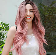 Довга перука RESTEQ 70 см — чорна із рожевим градієнтом, хвилясте синтетичне волосся без чубчика для косплею, аніме та фотосесій