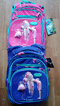 Шкільний рюкзак міський з кишенею і щільною спинкою принт Фламінго в різних кольорах Lju