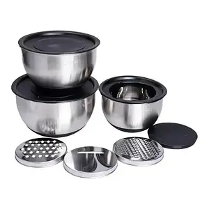 Набір з 3 салатниць з кришками і терками з нержавіючої сталі 16/18/20.5 см