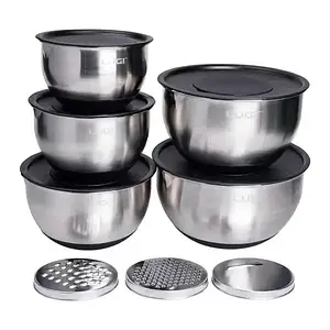 Набір з 5 салатниць з кришками і терками з нержавіючої сталі 24/22/16/18/20.5 см