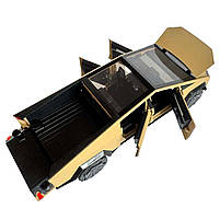 Машинка металева Tesla Cybertruck з мотоциклом золота Тесла Кібертрак 1:24 відкр двері багажник капот інерція звук світло, фото 5