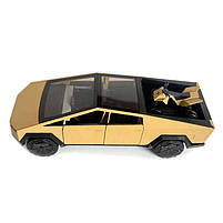 Машинка металева Tesla Cybertruck з мотоциклом золота Тесла Кібертрак 1:24 відкр двері багажник капот інерція звук світло, фото 6