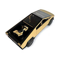 Машинка металева Tesla Cybertruck з мотоциклом золота Тесла Кібертрак 1:24 відкр двері багажник капот інерція звук світло, фото 8