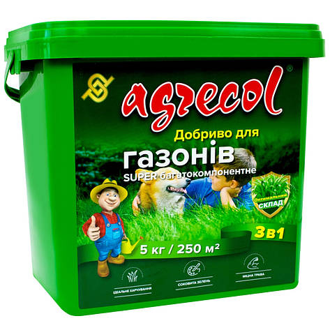 Добриво для газонів super багатокомпонентне NPK (18-7-12+2Mg), 5 кг, Agrecol, фото 1