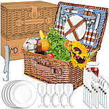Жовтий пікнічний кошик Zq1-4472 з лози набір приладдя для 4 осіб подарунок на романтичну подорож, фото 3
