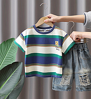 Синяя повседневная летняя детская футболка для мальчика из хлопка