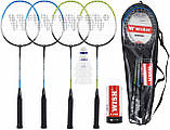 Чохол набір ракеток з воланчиком Wish ракетка палетка для гри в бадмінтон до Wish 4 шт. ракетки 3 шт. воланчики сумка, фото 3