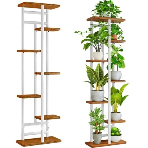 Металевий квітник 7-рівневий багаторівневий стілець для горщиків з квітами з дерева 7р, фото 1