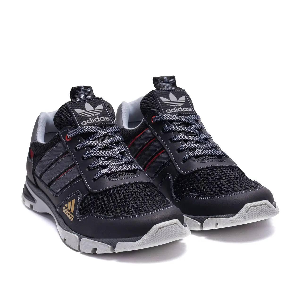 Кросівки чоловічі літні шкіряні сітка чорні Adidas Tech Flex Black