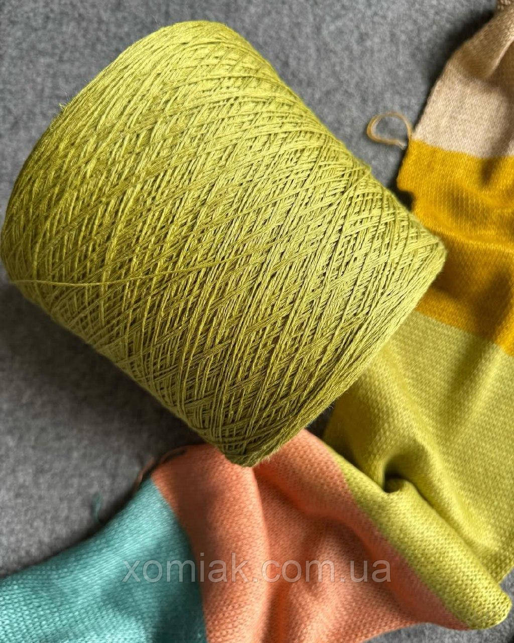 Пряжа льон pistacchio фісташковий зелений Італія на конусі, 100 грамів