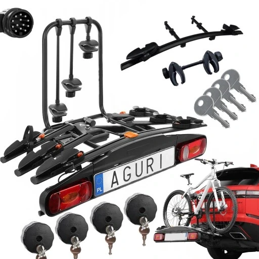 Велосипедний тримач на гак Aguri Active Bike чорний багажник на гак Bike 4 велосипеди нахилений чорний 13-піновий, фото 1