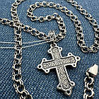 Срібний чоловічий комплект 925 проби з чорнінням ланцюжок та православний хрестик з розп'яттям, фото 5