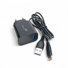 Зарядний пристрій USB 4you A12 (1,2A, 1 USB, Led підсвічування) з кабелем Type C black