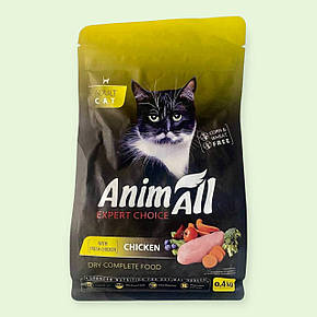 Супер-преміум сухий корм AnimAll для дорослих котів зі свіжою куркою, 400 г (178596), фото 1