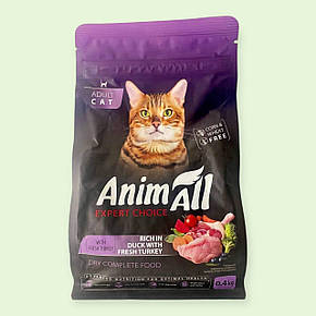 Сухий повноцінний корм AnimAll для дорослих котів із качкою та індичкою, 400 г (178599), фото 1