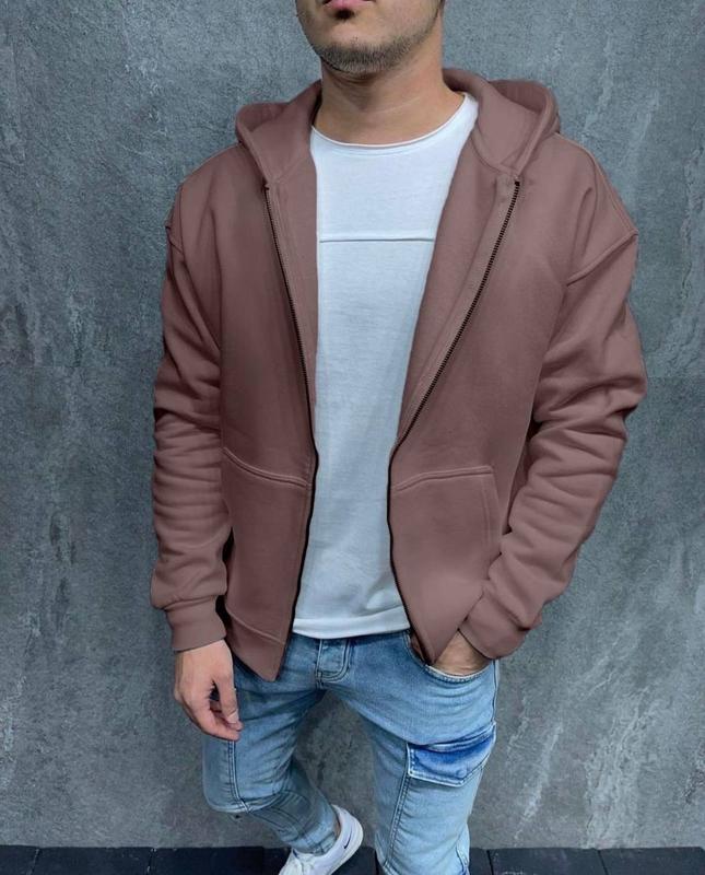 Стильна базова тепла чоловіча зіп кофта на блискавці худі на флісі зимова, фото 1