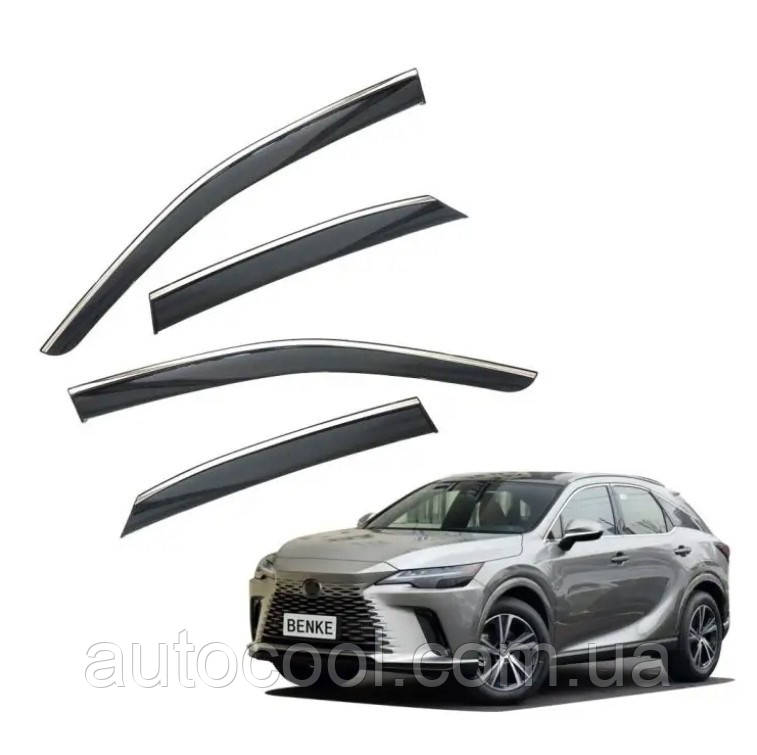 Дефлектори на вікна вітровики з хромом молдингом для Lexus RX 2023+ г., фото 1