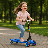 Дитячий самокат з двома платформами і колесами з підсвіткою, Синій / Складний самокат чотириколісний
