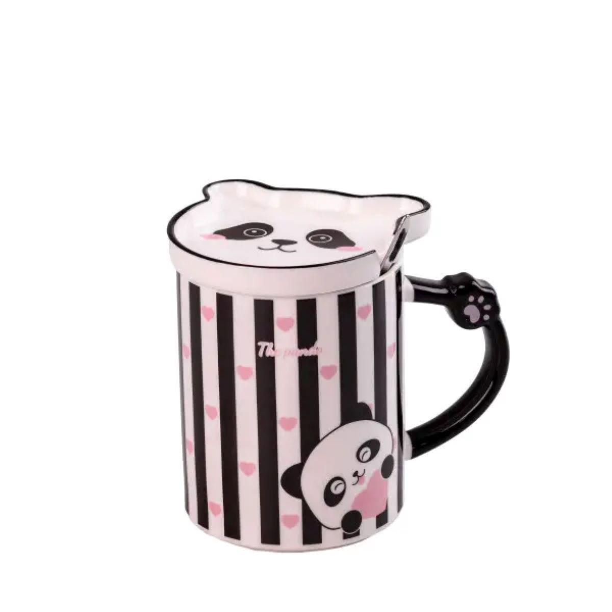 Чашка керамічна The Panda 350мл з блюдцем та ложкою Смужка HPCY8369ST, фото 1