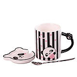 Чашка керамічна The Panda 350мл з блюдцем та ложкою Смужка HPCY8369ST, фото 2