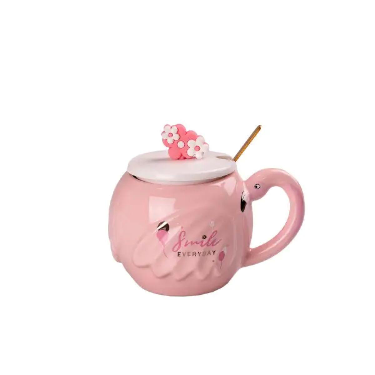 Чашка керамічна Flamingo 500мл з кришкою і ложкою чашки для кави Smile HPCY8276SM, фото 1