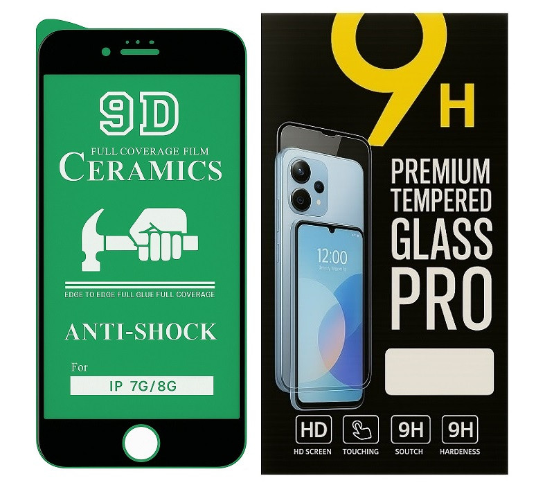 Протиударна захисна плівка Ceramics 9D для Apple iPhone 7 / iPhone 8 з чорною рамкою, глянцева