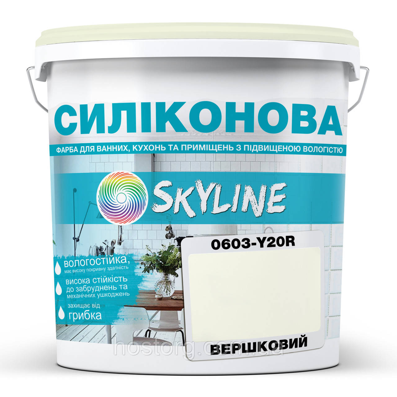 Кольорова Фарба СИЛІКОНОВА Skyline для вологих приміщень 0603-Y20R Вершковий 1л