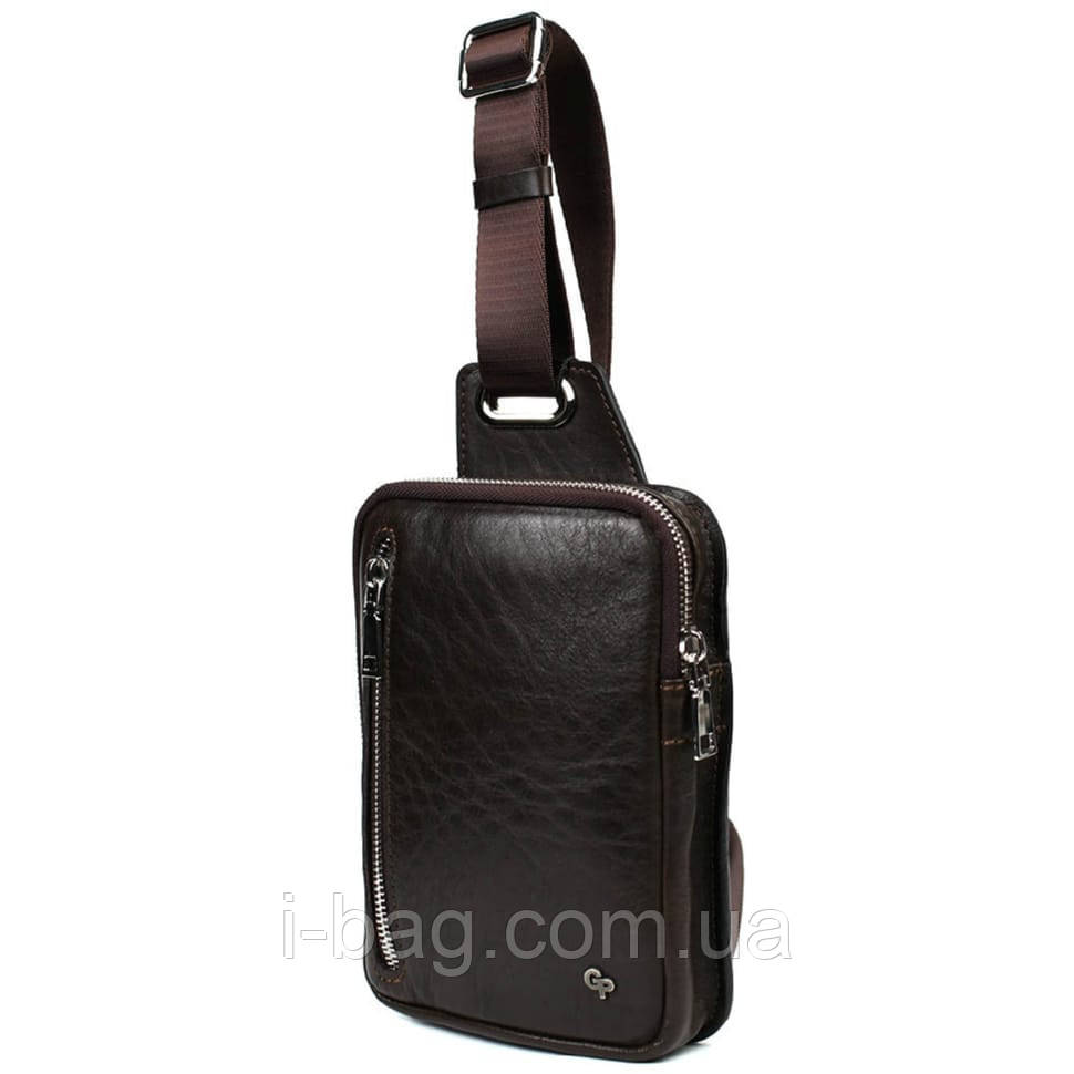 Чоловіча шкіряна сумка-слінг у коричневому кольорі Grande Pelle 739420, фото 1