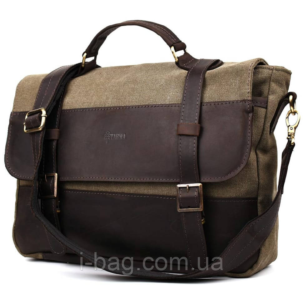 Чоловічий портфель із канвасу та шкіри наппа TARWA RCH-3920-3md