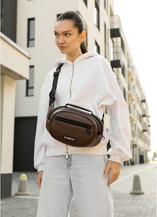 Сумка через плече жіноча бананка Sambag Flex шоколад, фото 1