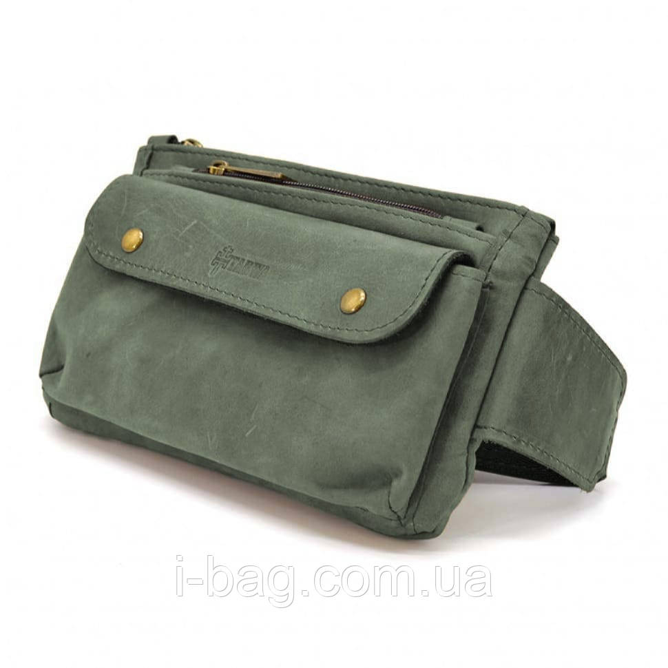 Сумка на пояс шкіряна, бананка RE-8136-3md TARWA зелений крейзі, фото 1