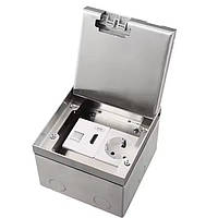 Розетка підлогова подвійна LIVOLO срібна, вбудована невидима прихованого монтажу, з кришкою, з заземленням, інтернет RJ-45, HDMI,