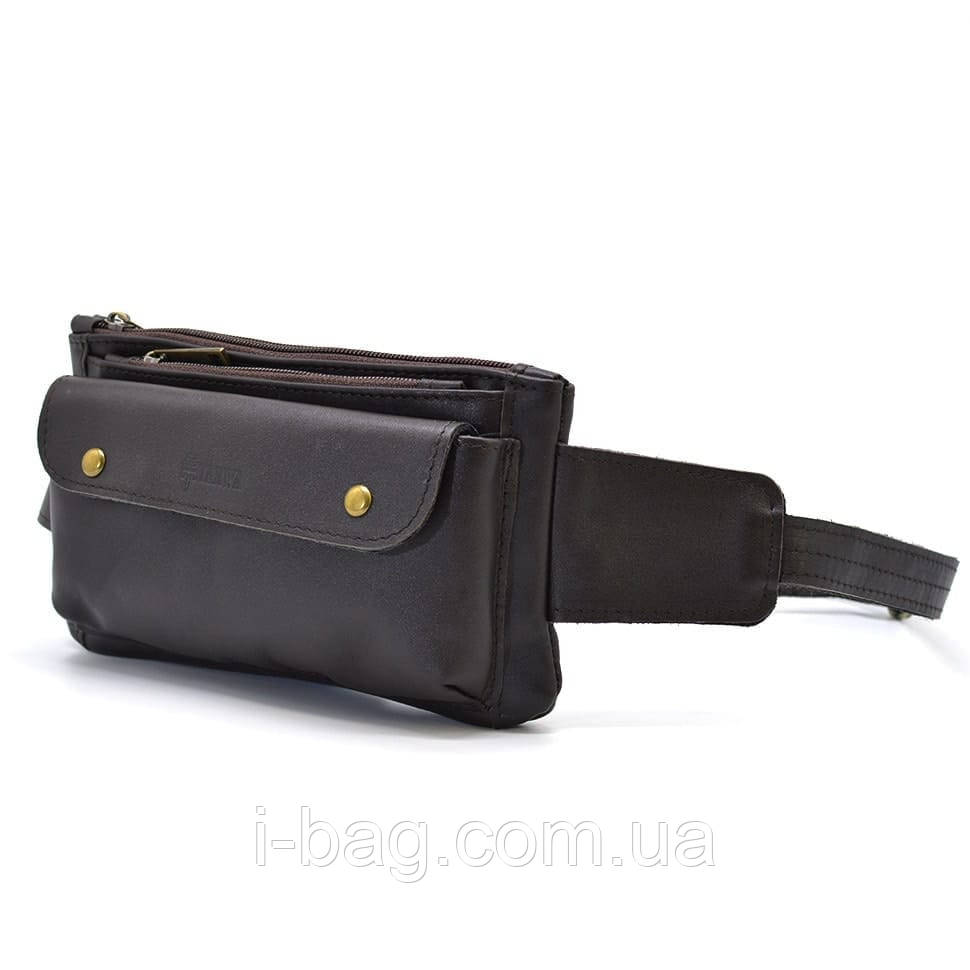 Сумка на пояс із натуральної шкіри, бананка GC-8136-3md TARWA коричнева, фото 1