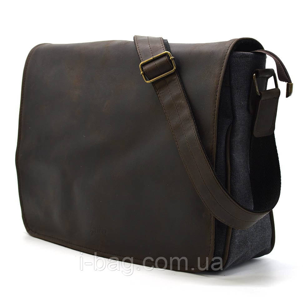 Сумка чоловіча через плече зі шкіри та канвас TARWA RCg-1047-3md, фото 1