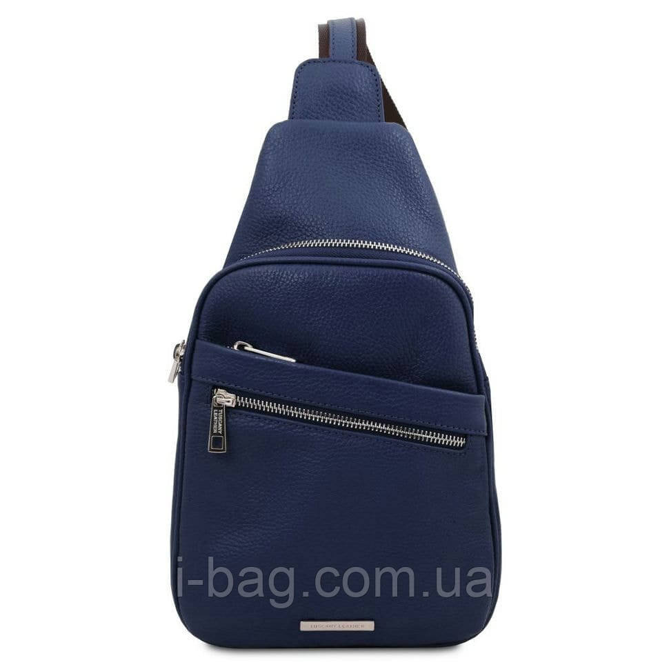 Рюкзак на одне плече з м'якої шкіри Tuscany Leather TL142022, рюкзак слінг (Темно-синій)