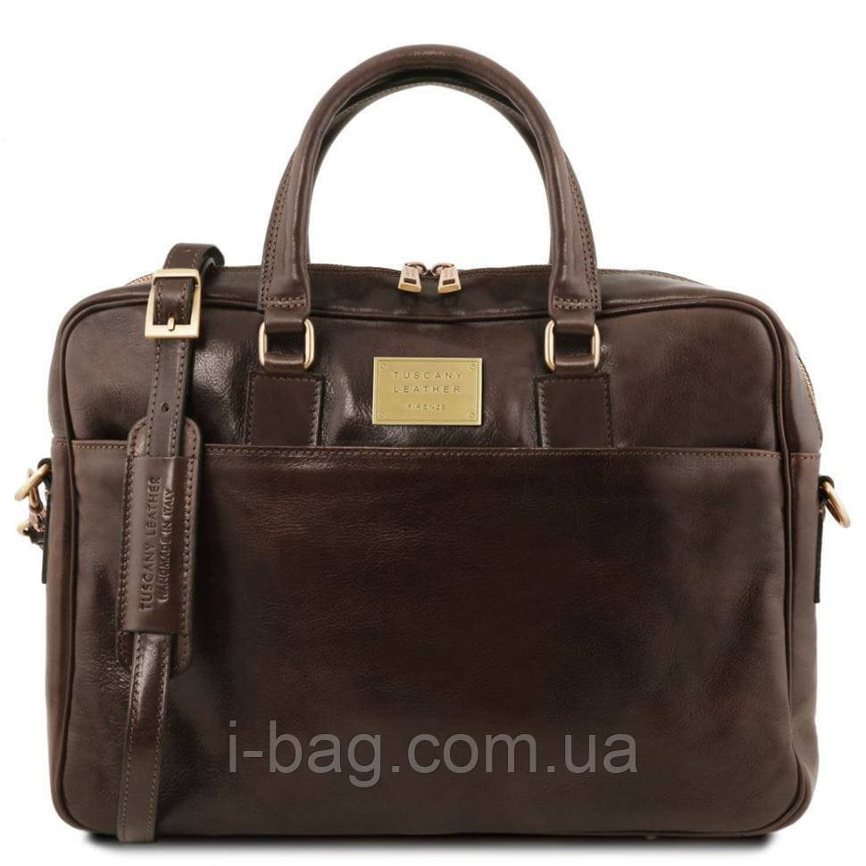 Шкіряний портфель для ноутбука з передньою кишенею Tuscany Leather Urbino TL141241 (Темно-коричневий)