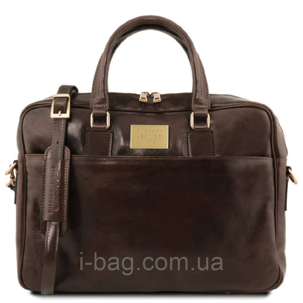 Шкіряна сумка портфель для ноутбука на два відділення Tuscany Leather Urbino TL141894 (Темно-коричневий)