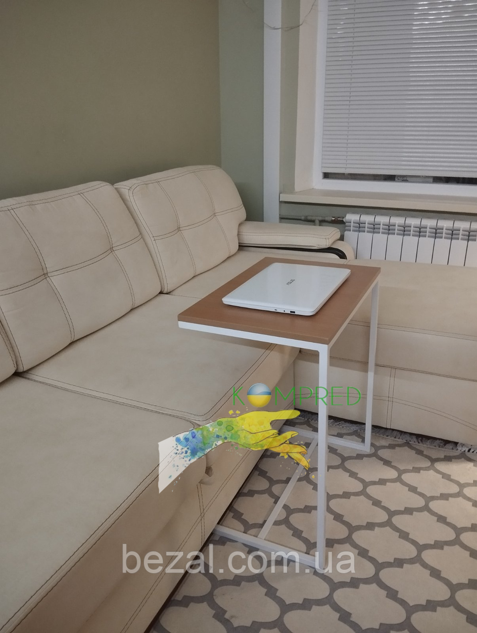 Столик комп'ютерний приставний кавовий білийй/дуб санома Kompred OL166/2, фото 1