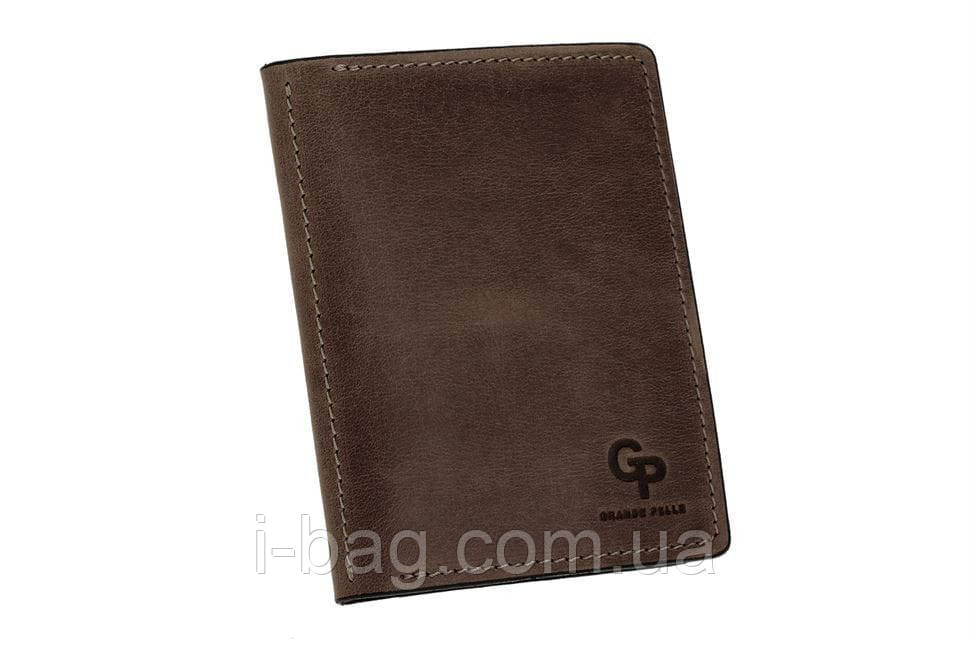 Обкладинка для документів, паспорта, автодокументів з відділом для карток, коричнева (матова) Grande Pelle, фото 1
