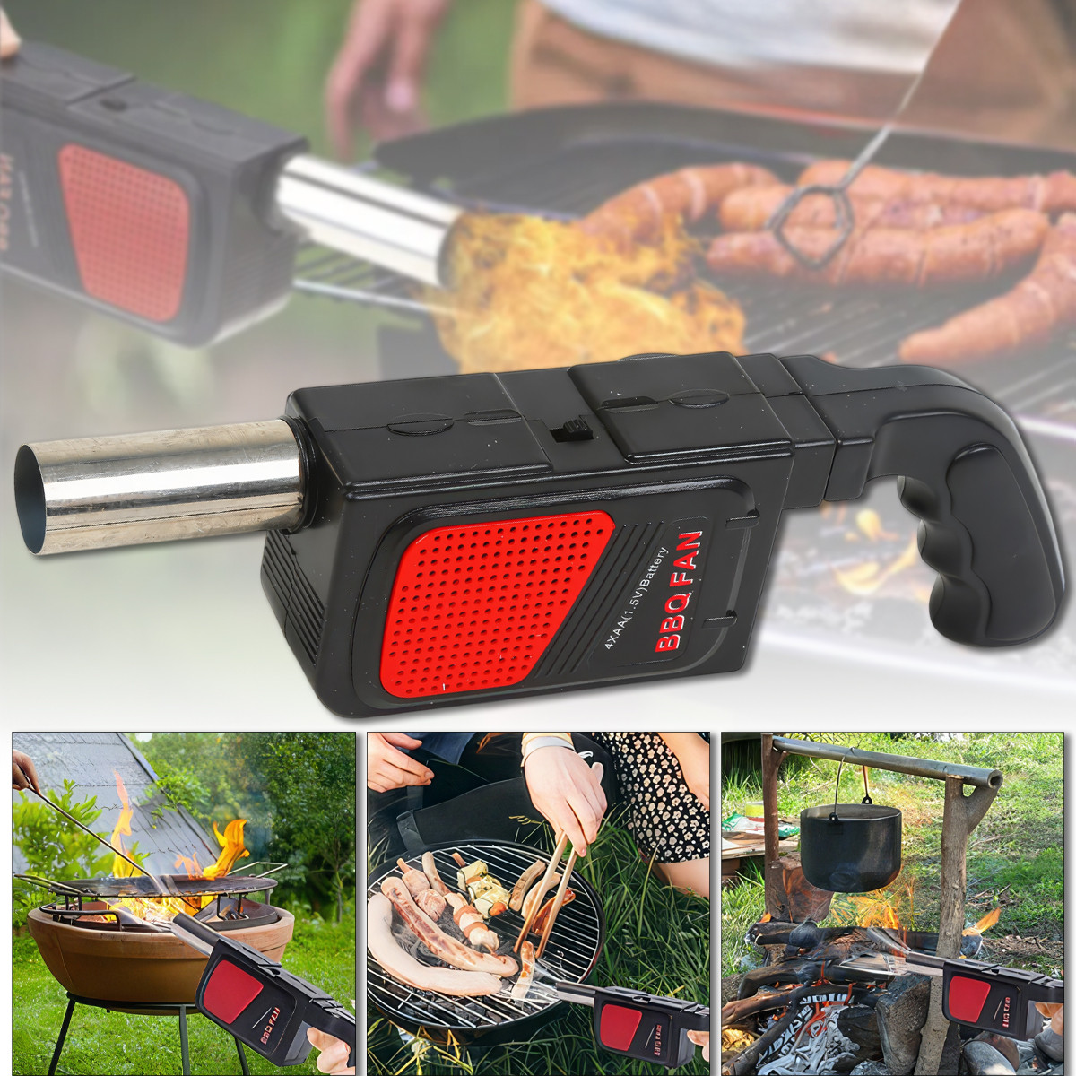 Вентилятор-дуйка для багаття з живленням від батарейок BBQ Fan CD-02B Чорний, фото 1