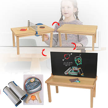 Ігровий столик дерев'яний 107х54х55 см з настільним тенісом і дошкою для малювання MD 1932 Коричневий